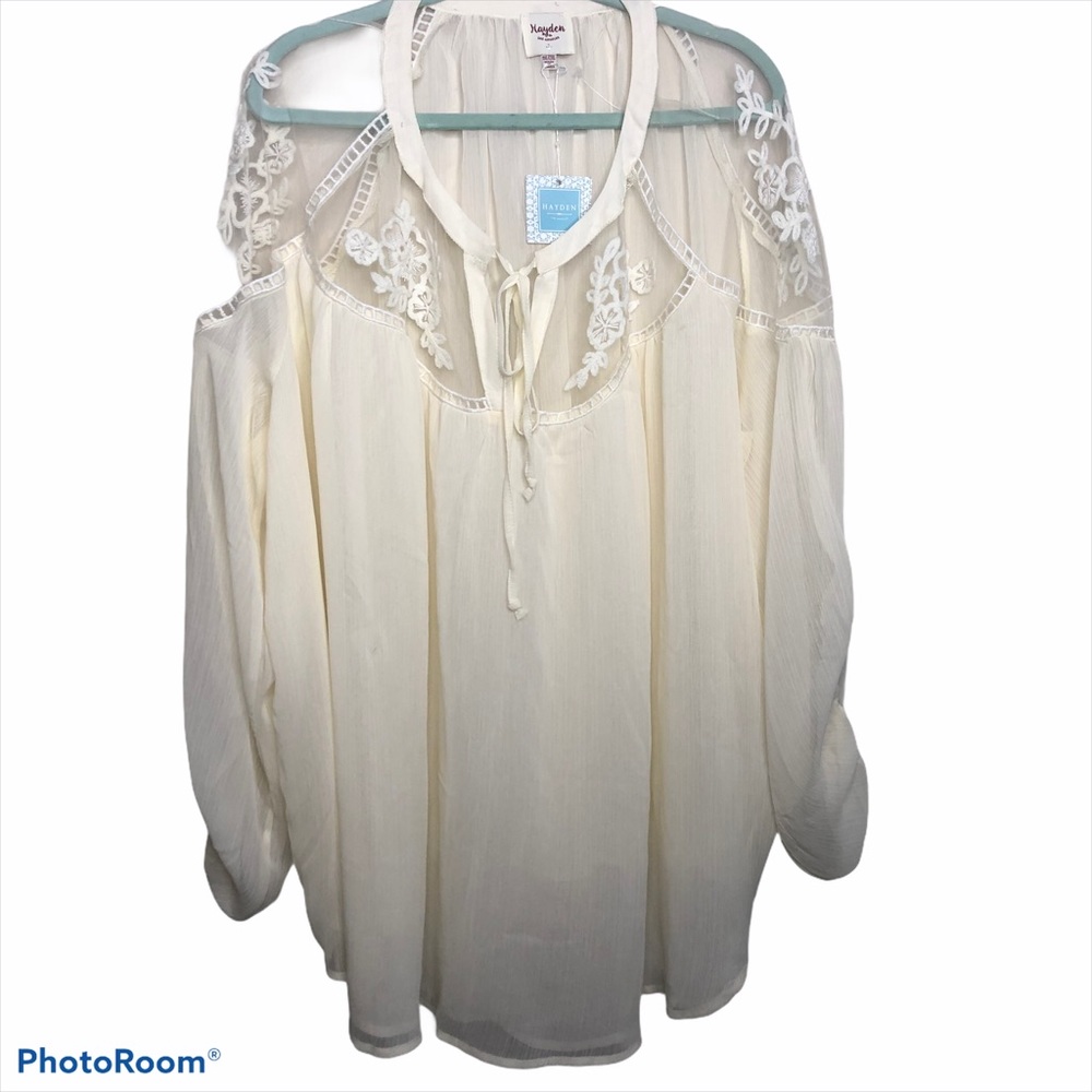 Mayden Ivory Chiffon Lace Long Sleeve Top 1XL/2XL